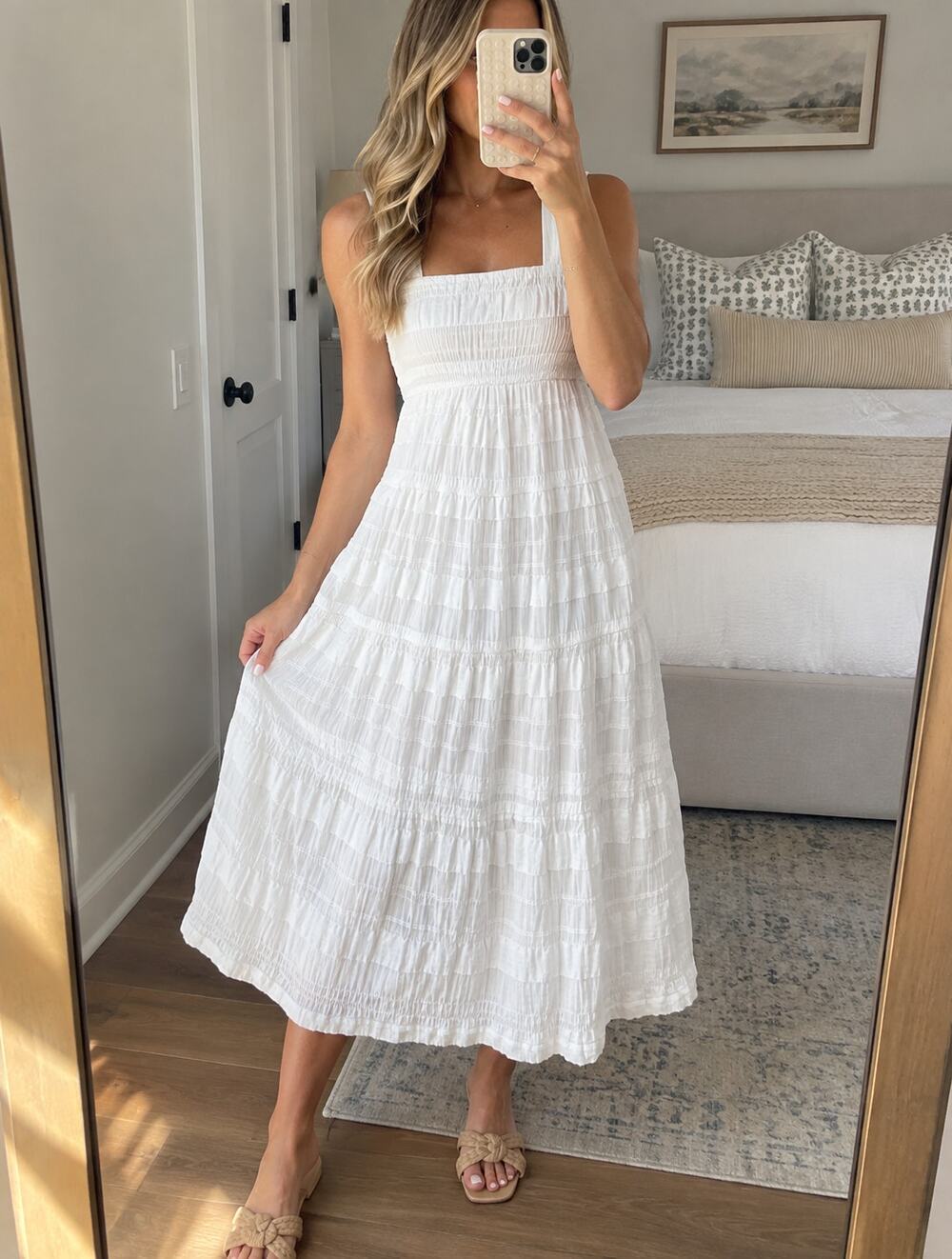 ANTHROPOLOGIE Helena Midi Dress in White Size Small